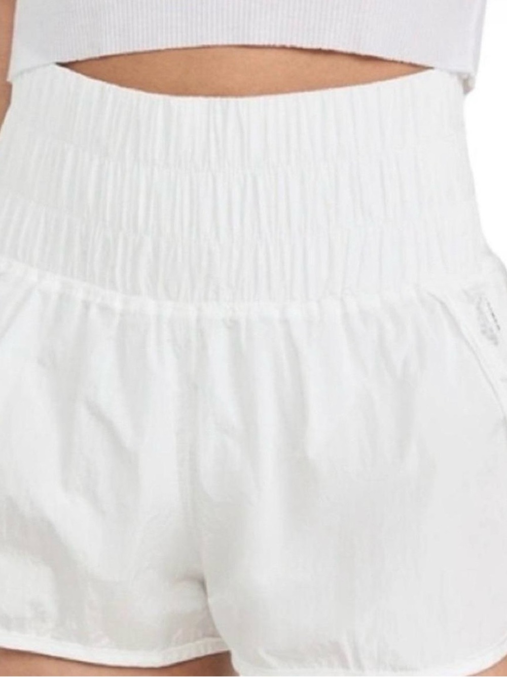 FP Movement by Free People White High-Waist Smocked Waistband Shorts